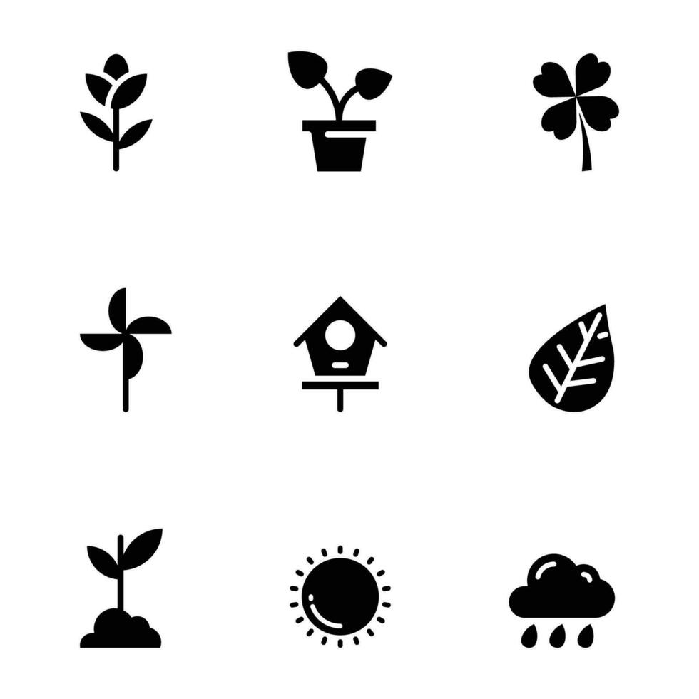 Frühling Jahreszeit solide Symbol Design Vektor Symbol einstellen