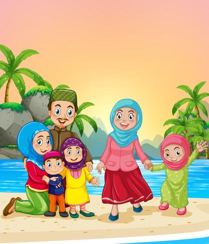 Muslimische Familie am Strand vektor