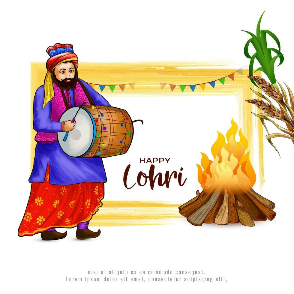 Lycklig lohri indisk punjabi sikh festival firande bakgrund design vektor