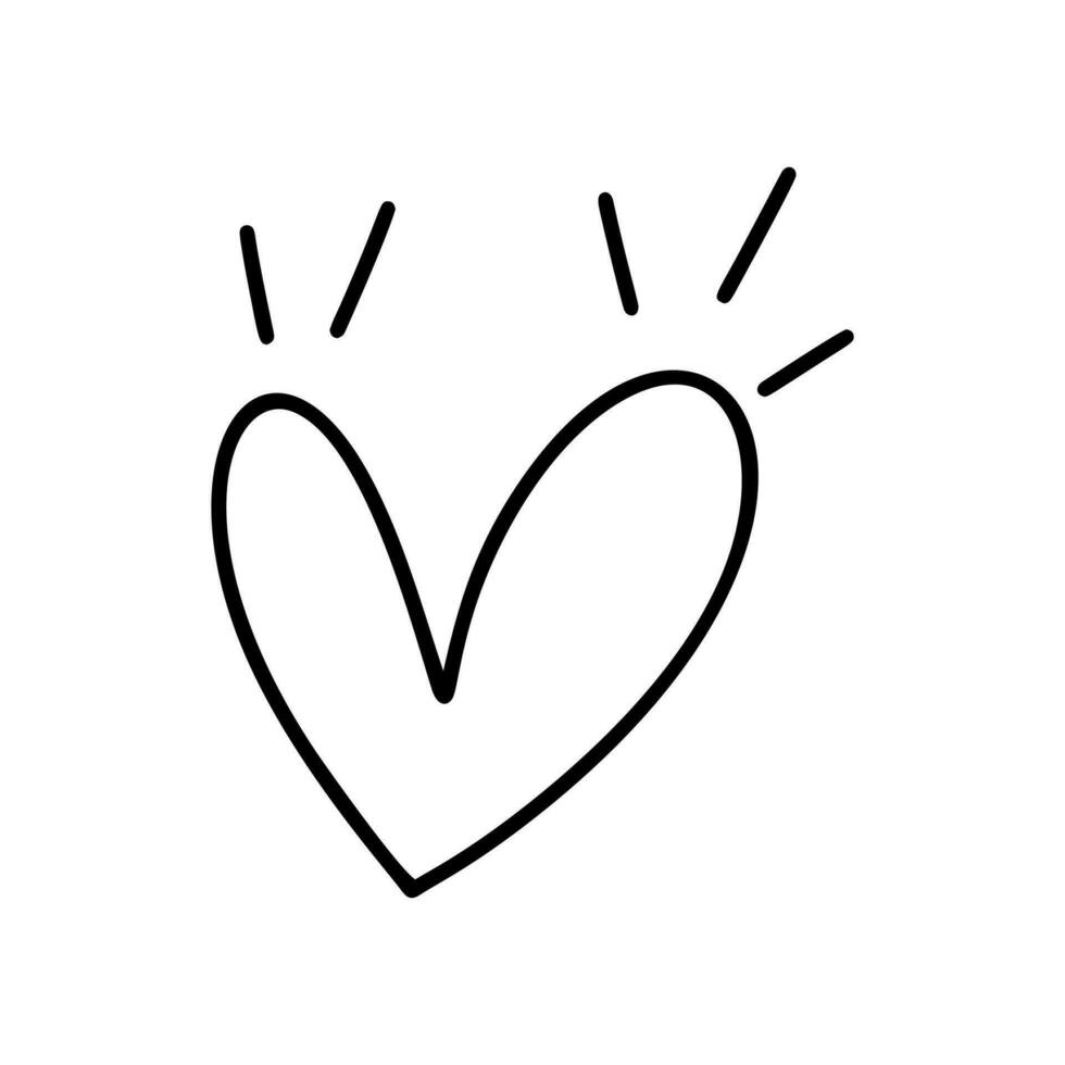 hand dragen kärlek hjärta med strålar vektor logotyp linje illustration. svart översikt. element monoline för valentine dag baner, affisch, hälsning kort