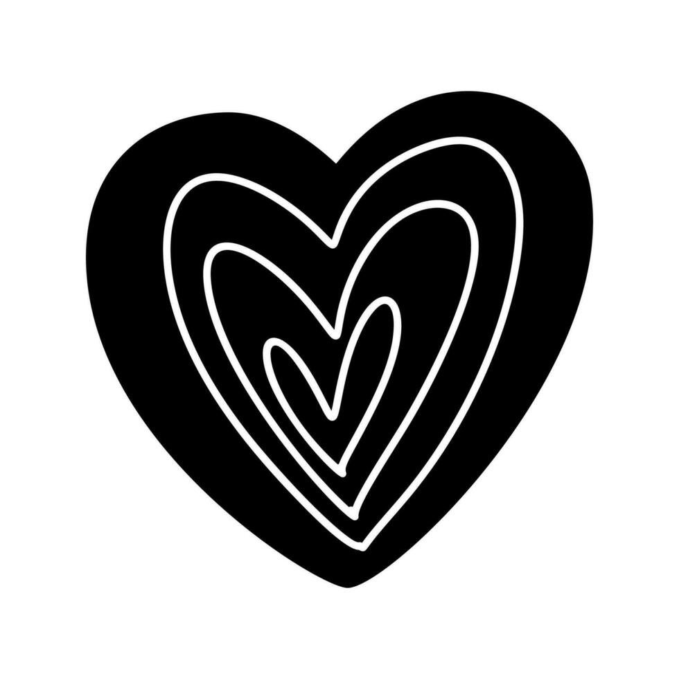 hand dragen svart hjärta kärlek med vit rader. vektor valentine logotyp ikon illustration. dekor för hälsning kort, bröllop, mugg, Foto överlägg, t-shirt skriva ut, flygblad, affisch design