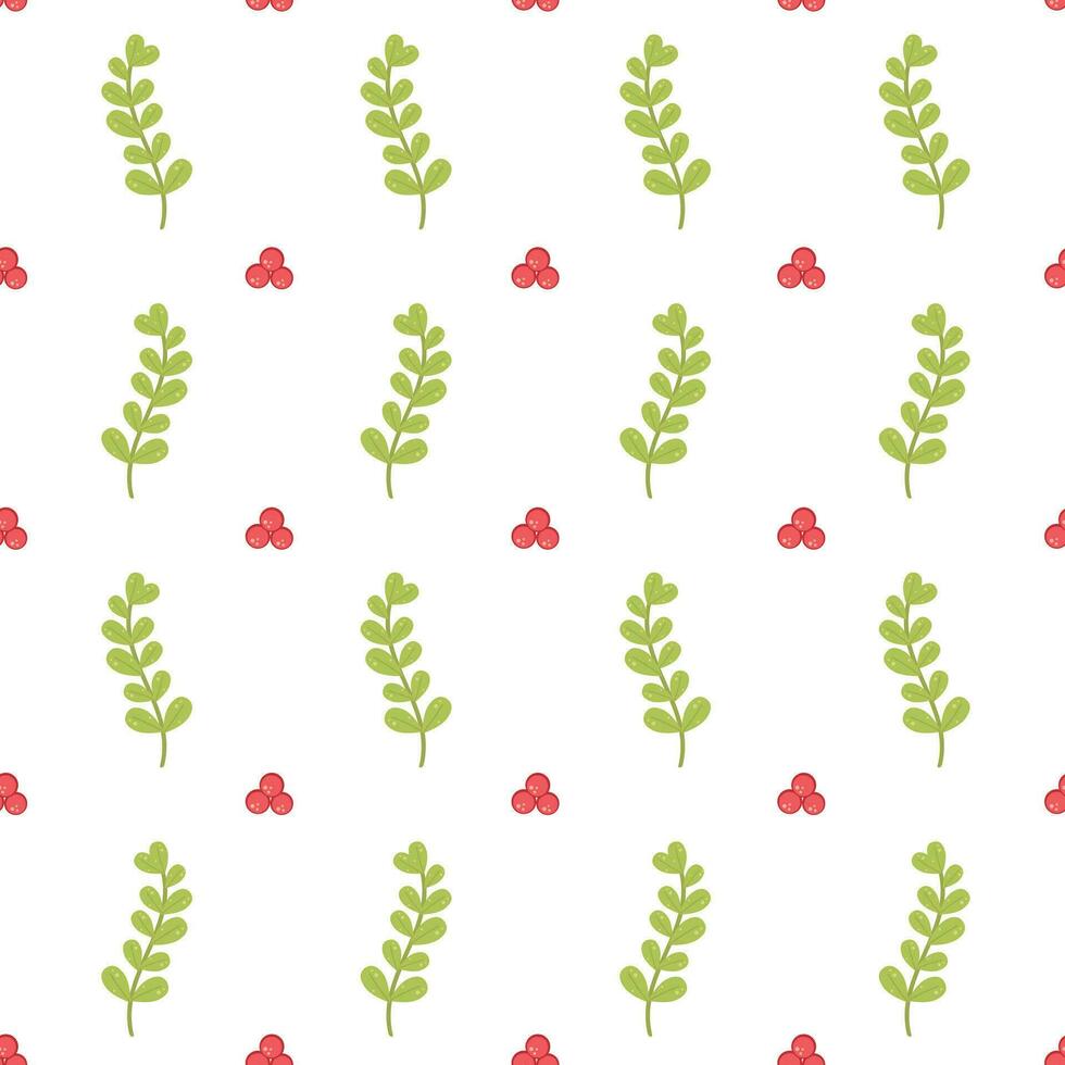 nahtlos Muster mit Laub und Beeren. abstrakt Hintergrund mit klein verstreut gezeichnet Beeren und Blätter. süß einfach Vektor Blumen- nahtlos Muster.