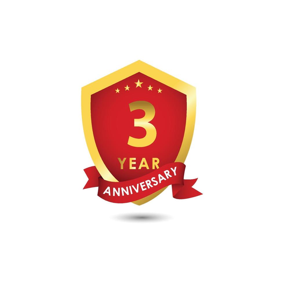 3 års jubileumsfirande emblem rött guld vektor mall design illustration