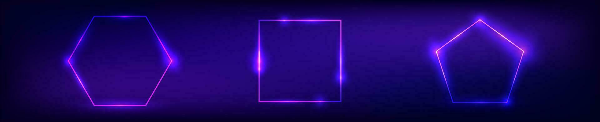 einstellen von drei Neon- Frames mit leuchtenden Auswirkungen vektor
