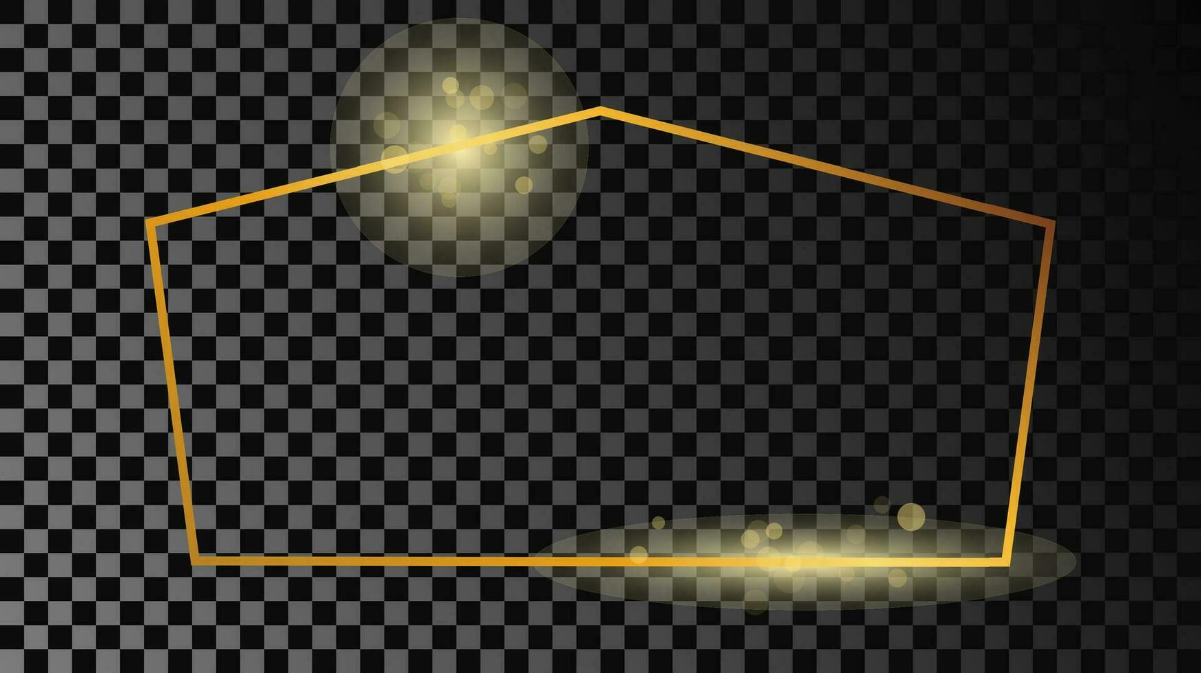 Gold glühend tetragon gestalten Rahmen isoliert auf dunkel Hintergrund. glänzend Rahmen mit glühend Auswirkungen. Vektor Illustration.