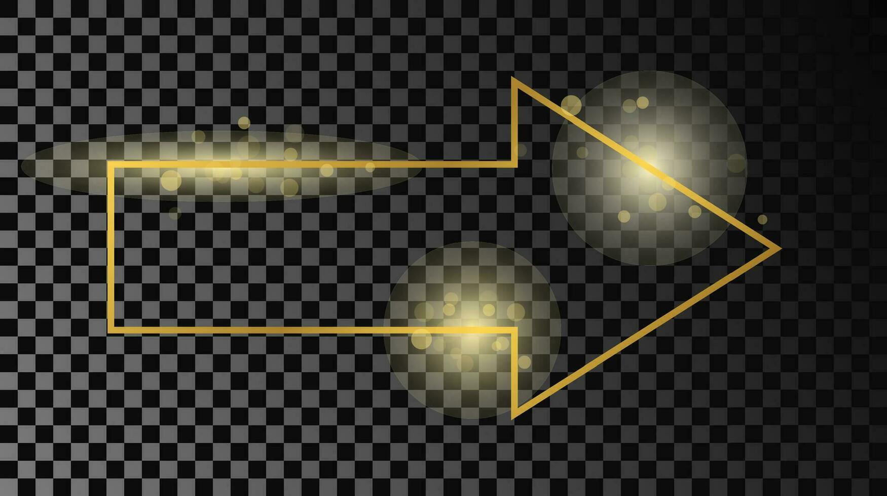 guld lysande pil form ram isolerat på mörk bakgrund. skinande ram med lysande effekter. vektor illustration.
