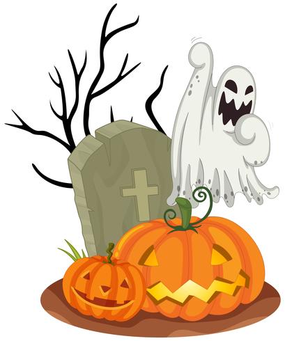 Ghost på kyrkogård på Halloween vektor