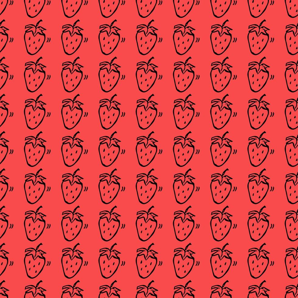 sömlös jordgubbar vektor mönster. doodle vektor med jordgubbar ikoner på röd bakgrund. vintage jordgubbar mönster, söta element bakgrund för ditt projekt, meny, café.