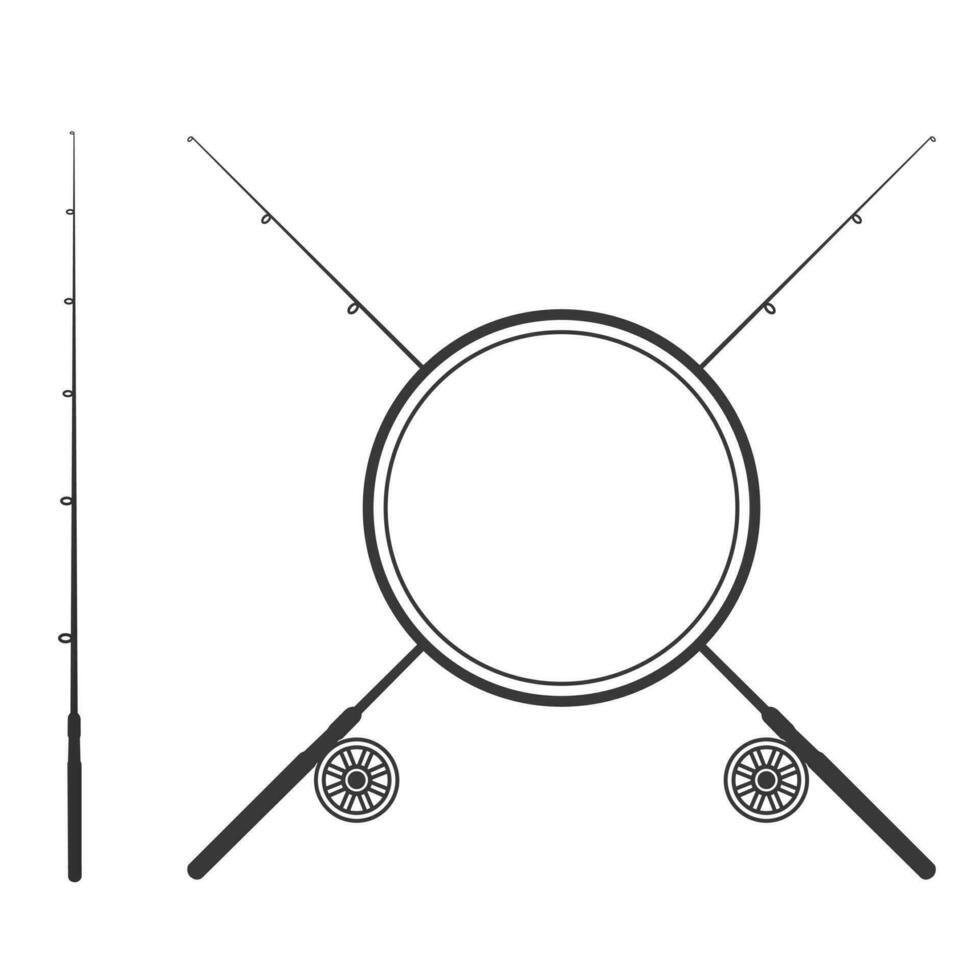 årgång fiske stång monogram design, elegant fiske stång emblem för sportfiskare, anpassningsbar fiske Pol logotyp monogram, klassisk fiske stång initialer logotyp, monogram bricka med fiske redskap tema vektor