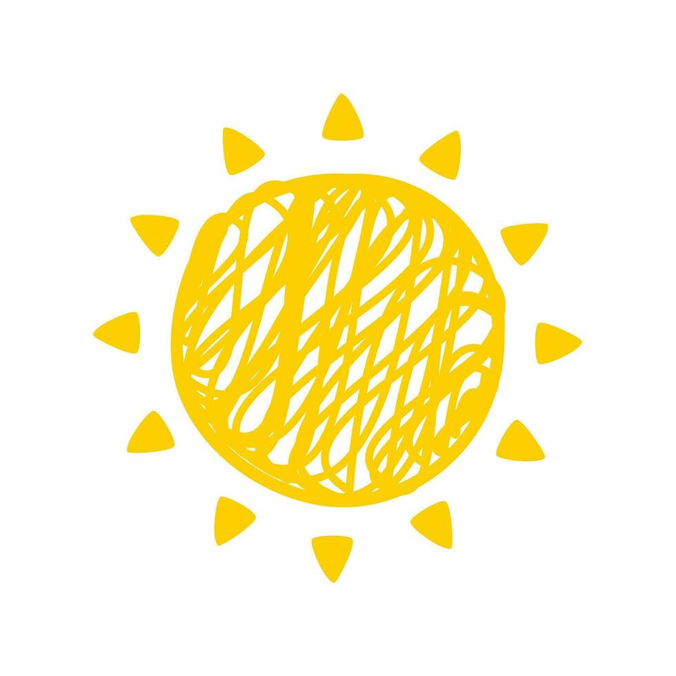 enkel hand dragen tecknad serie Sol. morgon- väder dekorativ element för barn vektor