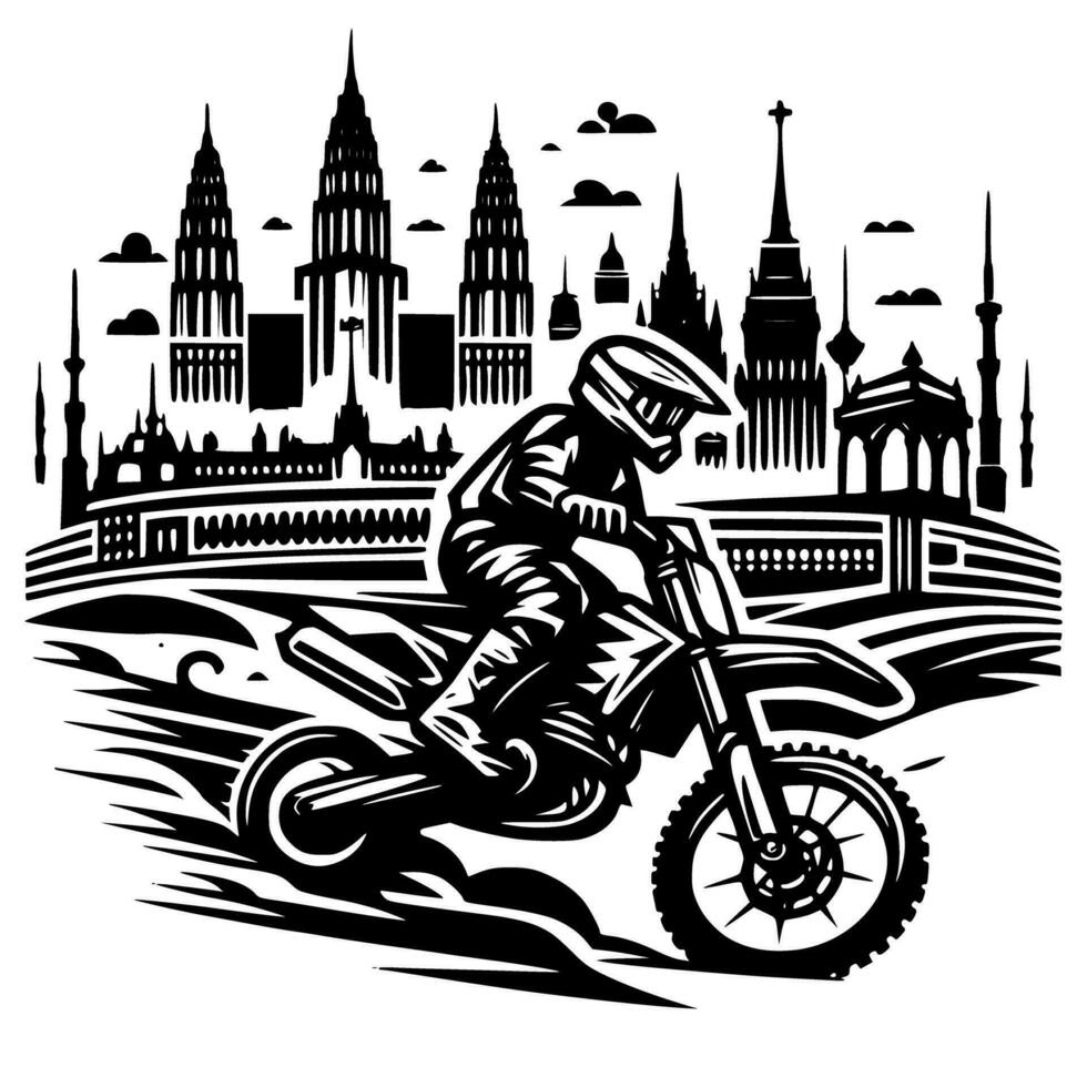 Moto-Cross Supermoto Sport Rennen Jahrgang Illustration Kunst. Logo Moto-Cross vektor