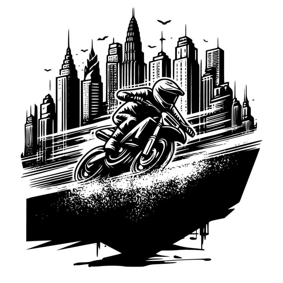 Moto-Cross Supermoto Sport Rennen Jahrgang Illustration Kunst. Logo Moto-Cross vektor