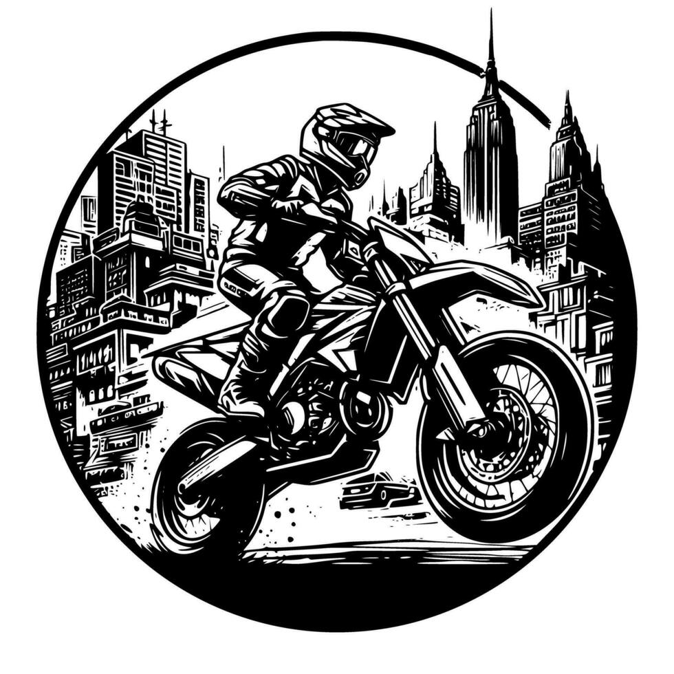 cross supermoto sport tävlings årgång illustration konst. logotyp cross vektor