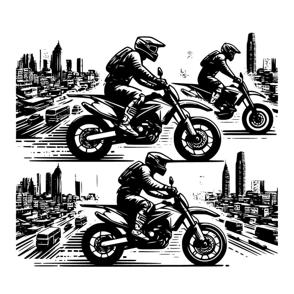 Moto-Cross Supermoto Sport Rennen Jahrgang Illustration Kunst. Logo Moto-Cross vektor