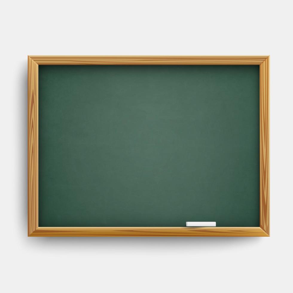 realistische leere grüne klassentafel mit holzrahmen und mit kreide vektor