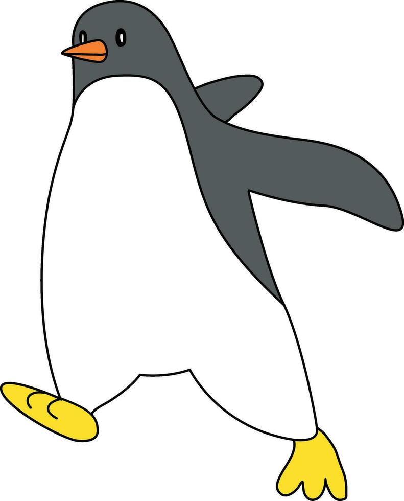 süß Karikatur Pinguin mit einfach Linien, das Pinguin Stehen, Betrieb, Springen, gleiten, und auffällig verschiedene Posen. das Karikatur Pinguin im das eisig Welt froh. vektor