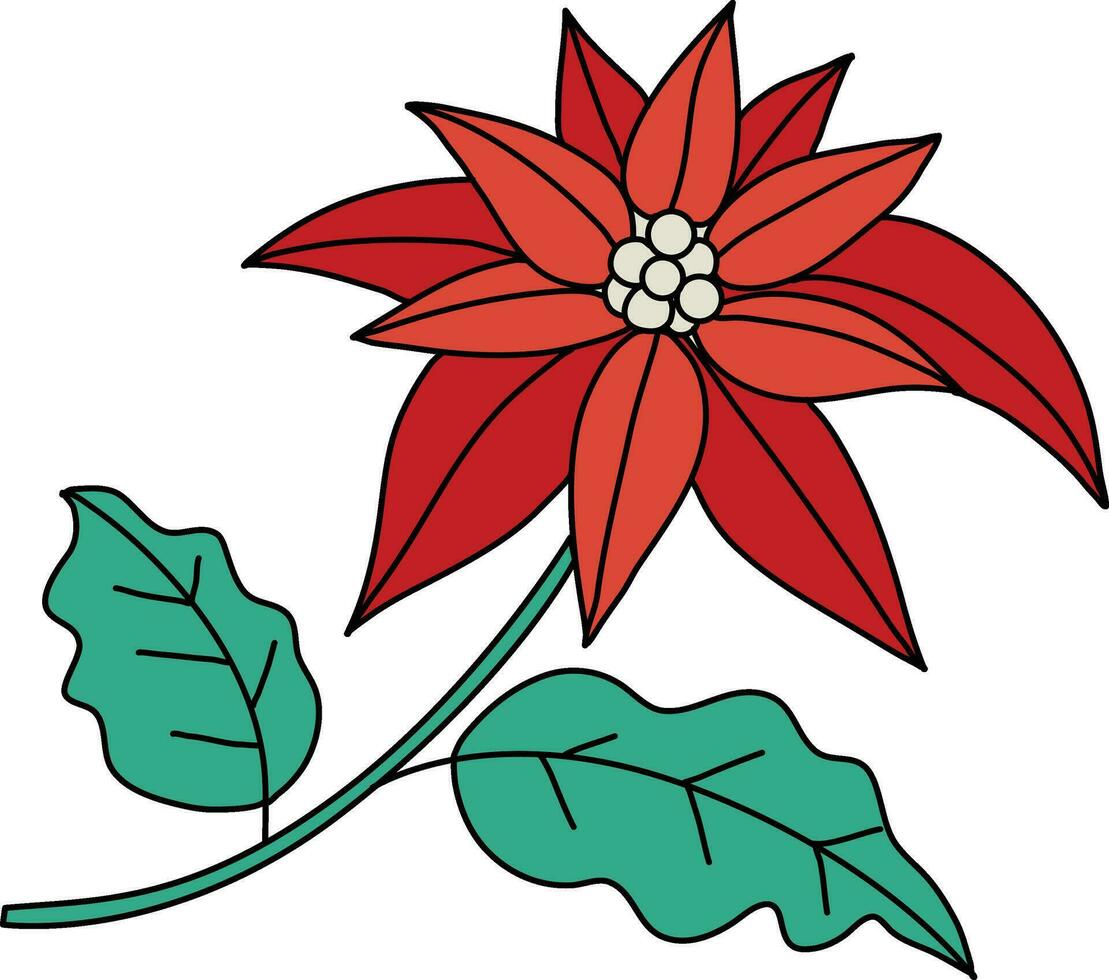 jul stjärna röd Färg med enkel rader är Begagnade till komplement jul konstverk. julstjärna, med både blommor och löv dragen som en blommig arrangemang, är placerad i en pott för jul vektor