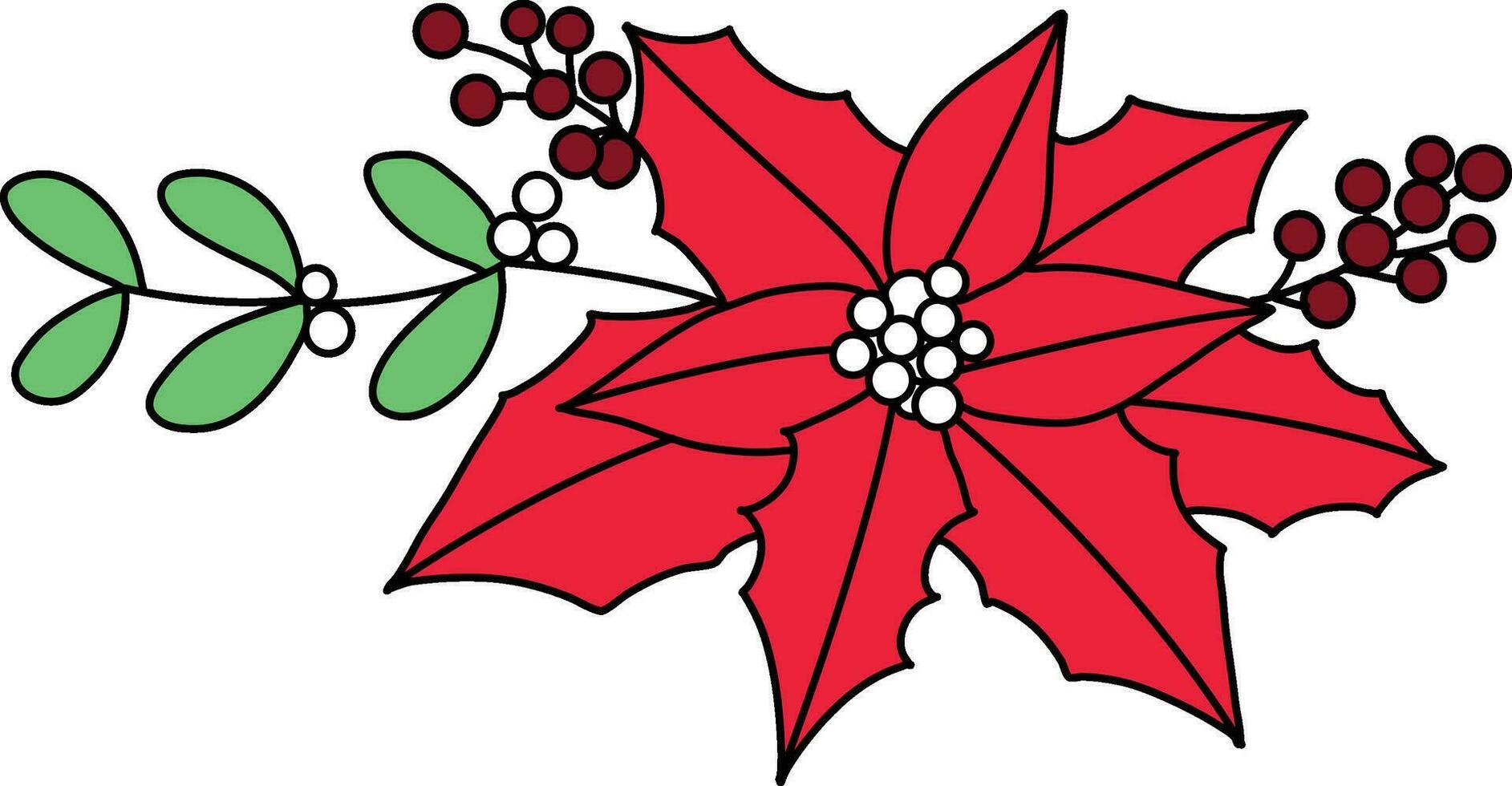 jul stjärna röd Färg med enkel rader är Begagnade till komplement jul konstverk. julstjärna, med både blommor och löv dragen som en blommig arrangemang, är placerad i en pott för jul vektor