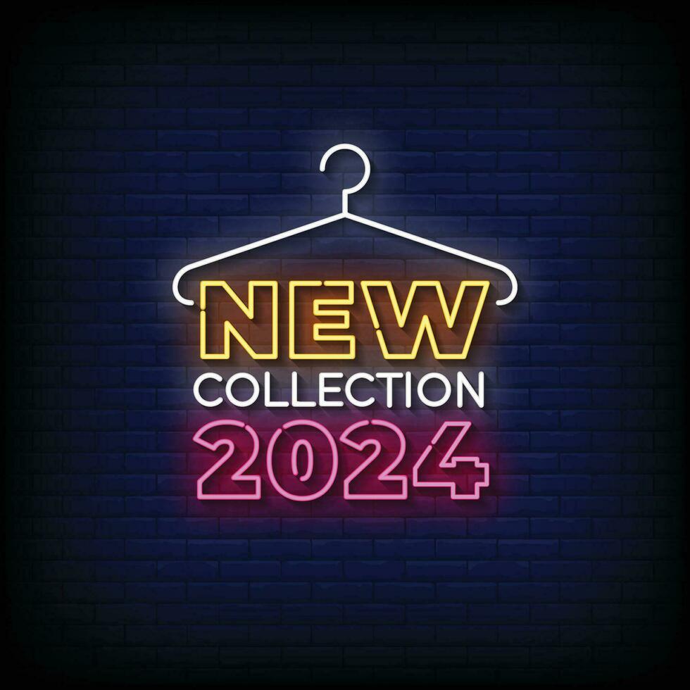 Neon- Zeichen Neu Sammlung 2024 mit Backstein Mauer Hintergrund Vektor