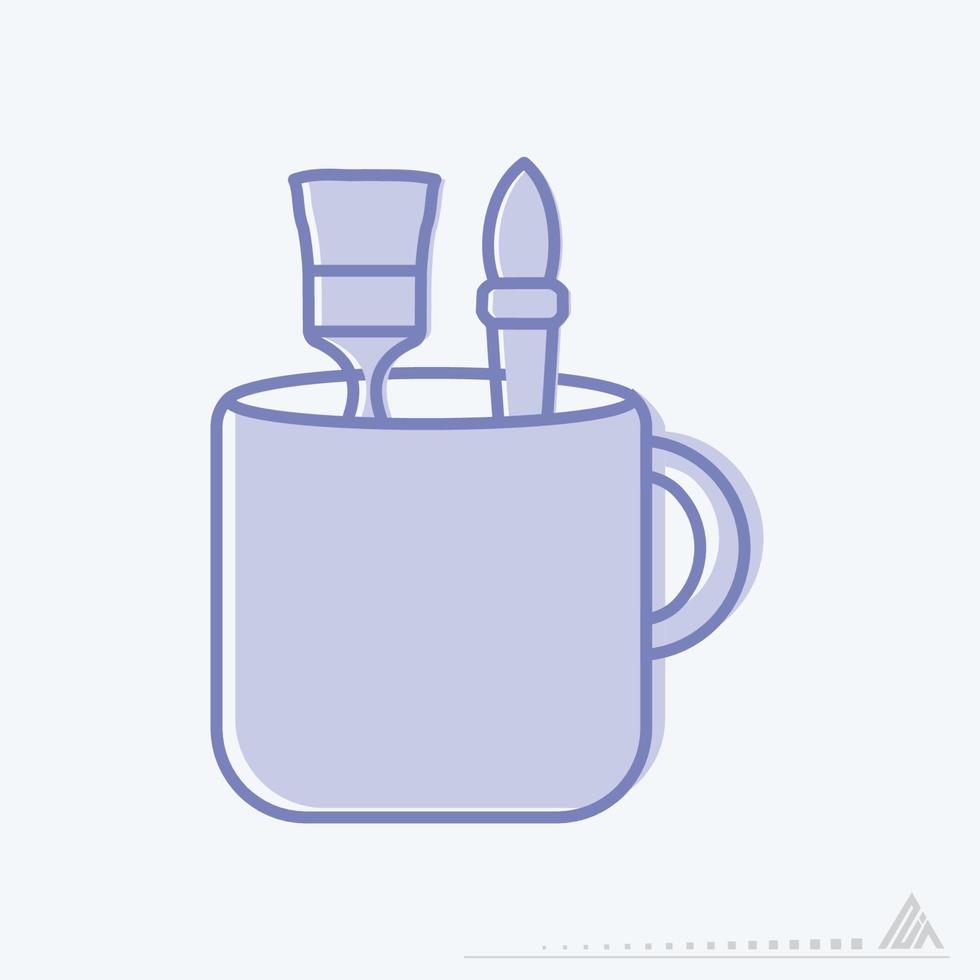 Symbolvektor der Tasse mit Design-Tools - blaue Zwillinge-Stil vektor