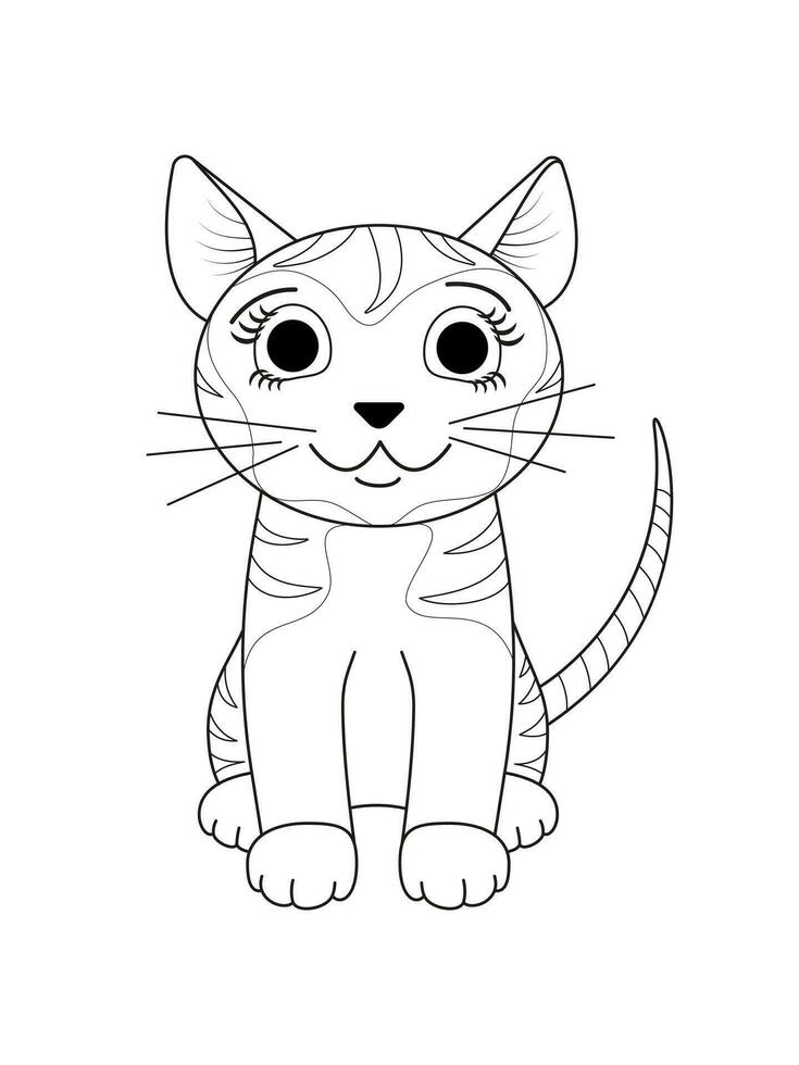 katt vektor illustration. svart och vit katt färg bok eller sida för barn. begrepp för hälsning kort.