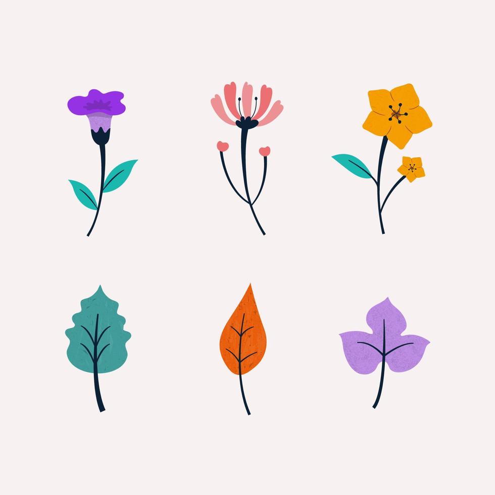platt design söta blommor och blad samling vektor