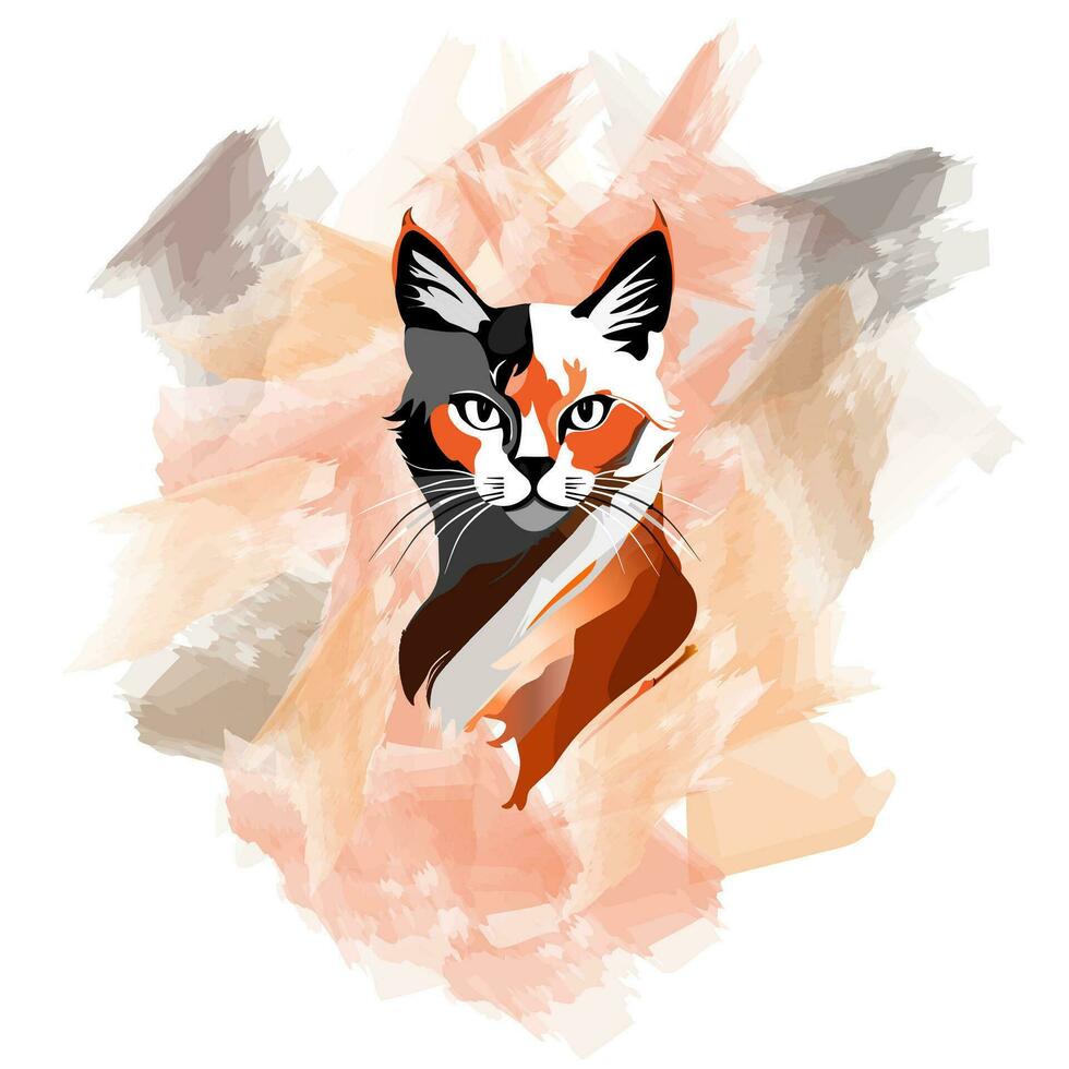 Katze Hand gezeichnet mit Stil Aquarell. Mehrfarbig, abstrakt Digital Kunst, Farbe Spritzen, Aquarell Hintergrund, Vektor Illustration.