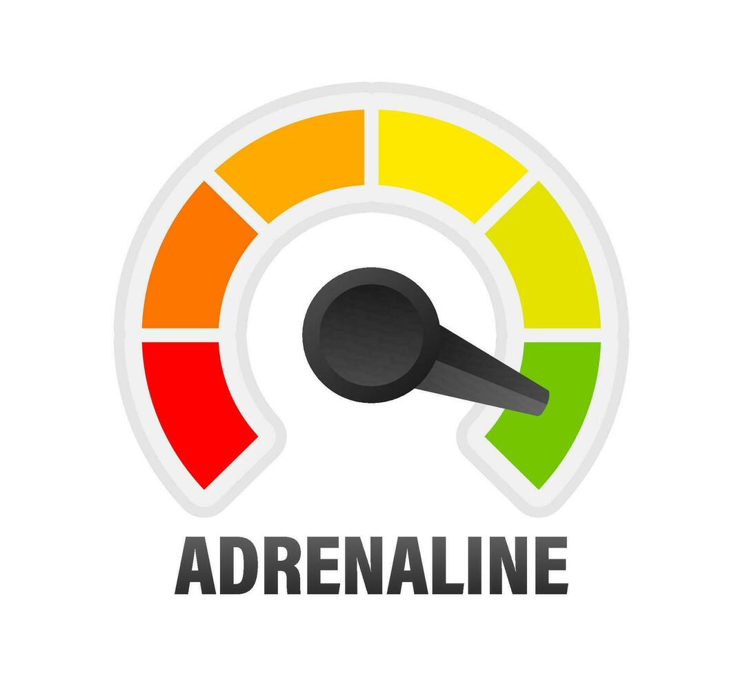 adrenalin nivå meter, mätning skala. adrenalin hastighetsmätare, indikator. vektor stock illustration