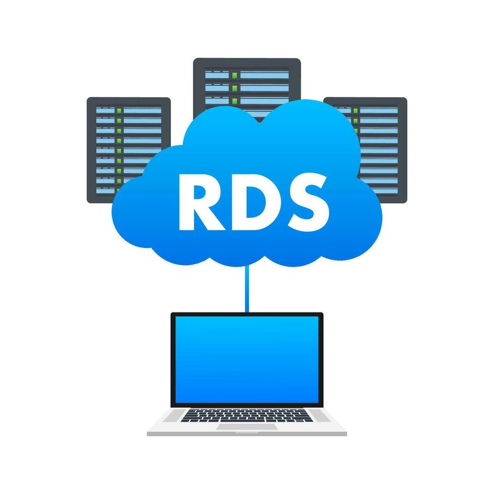 Laptop mit ein Wolke mit rds auf Es. Fernbedienung Desktop Dienstleistungen. Vektor Lager Illustration