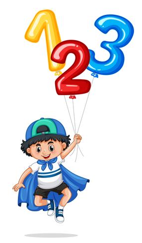 Kleiner Junge und Ballon nummeriert eins zwei drei vektor