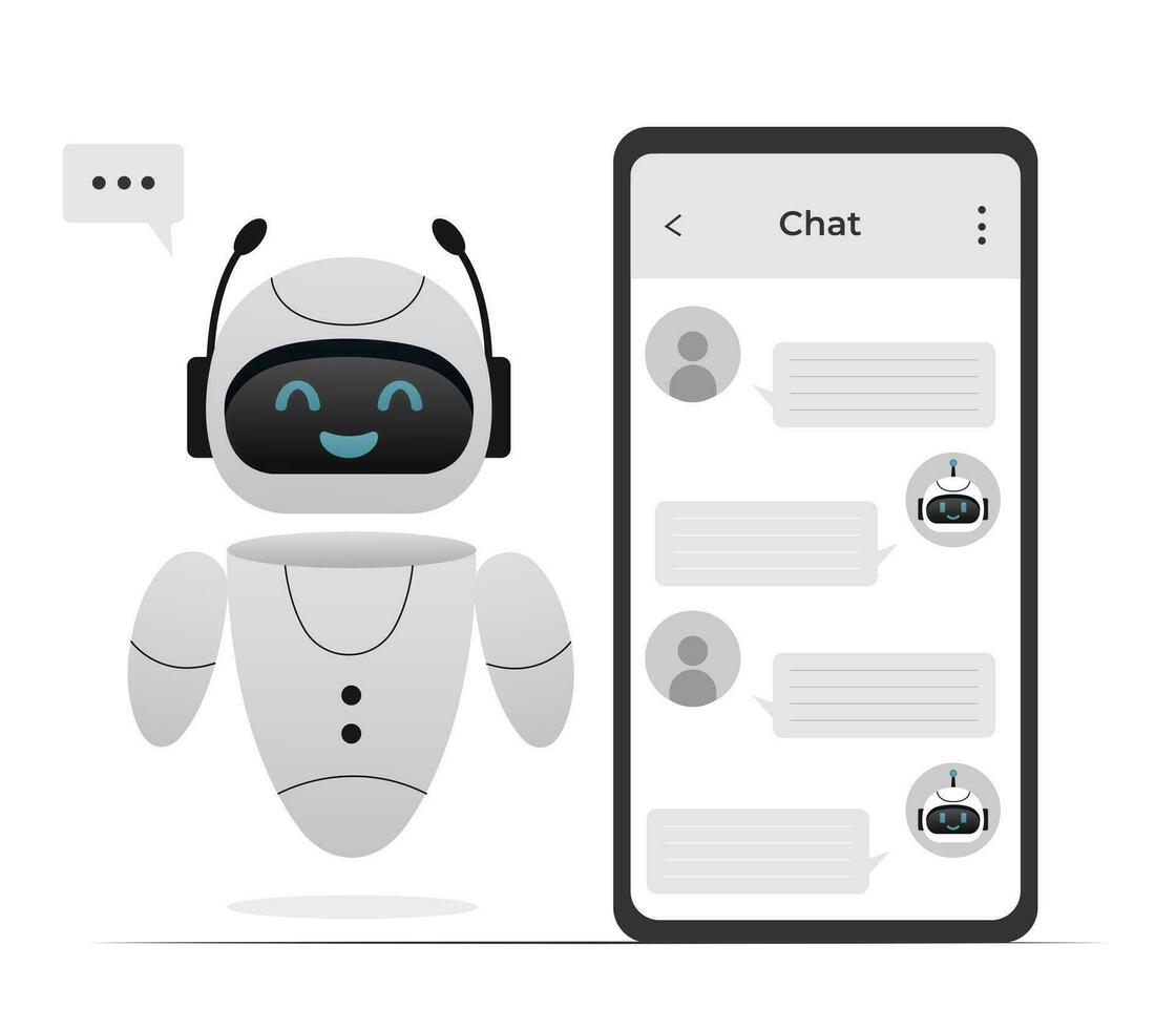 Chatbot neural Netzwerk, ai Server und Roboter Technologie. süß Chatbot ai Charakter. vektor