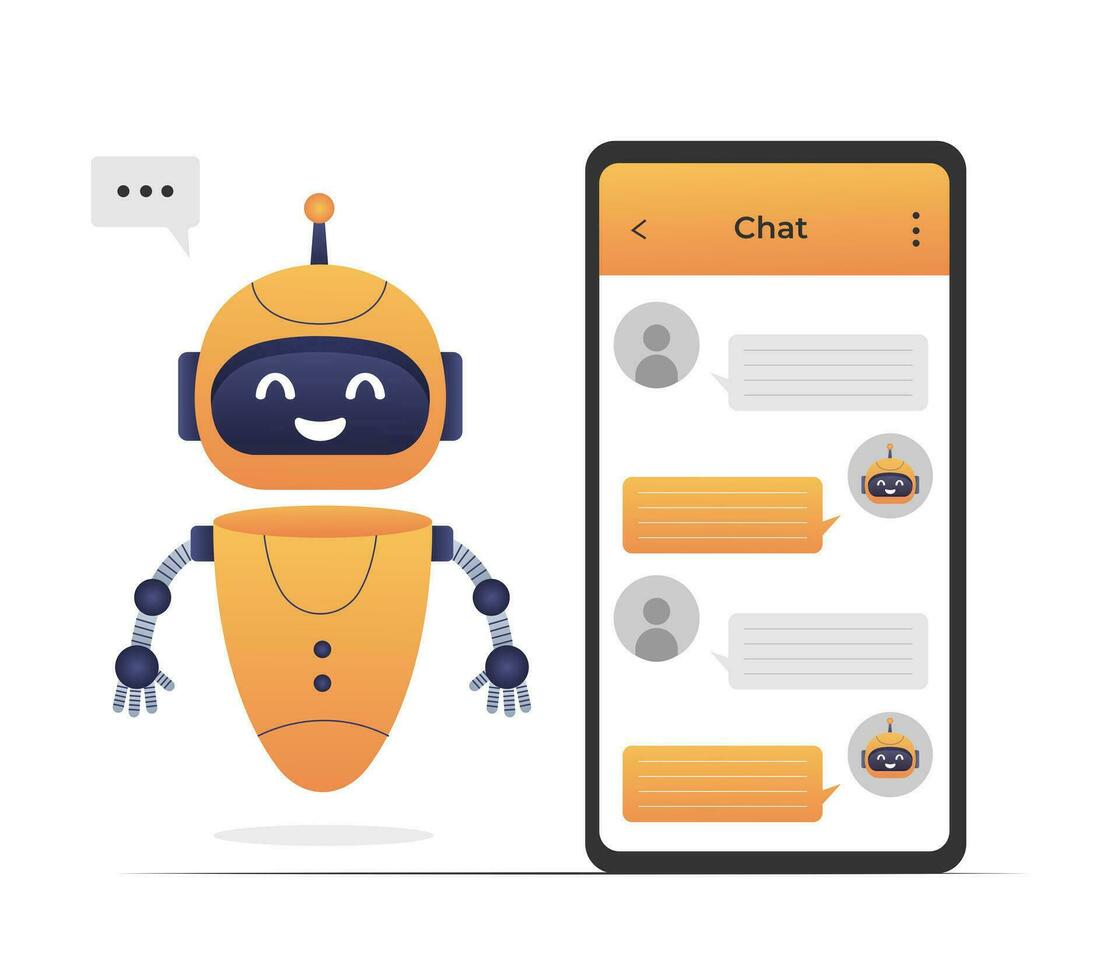 Chatbot neural Netzwerk, ai Server und Roboter Technologie. süß Chatbot ai Charakter. vektor