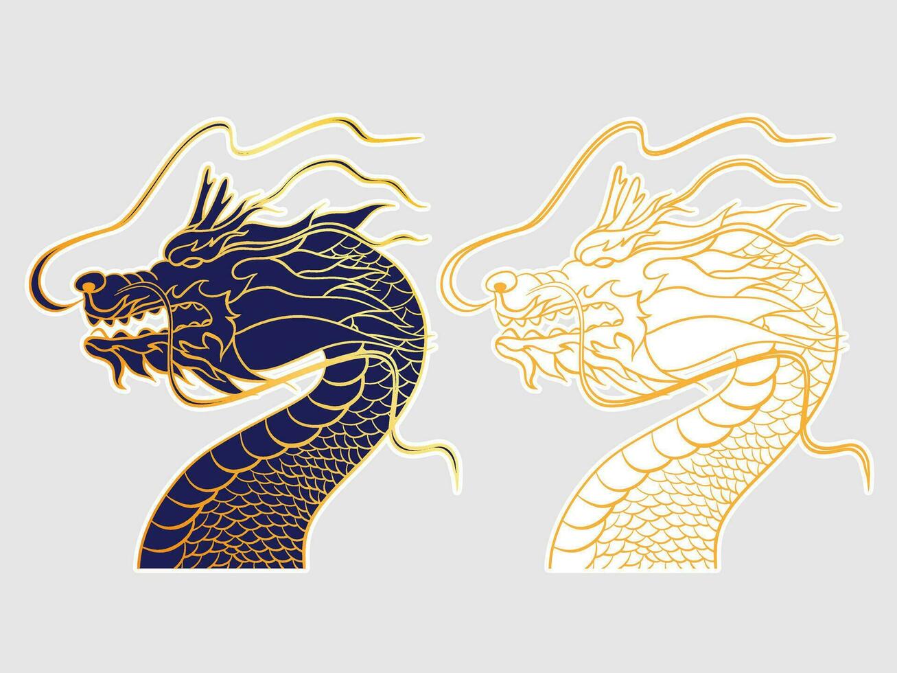 gyllene huvud drake kinesisk Asien kultur djur- design vektor