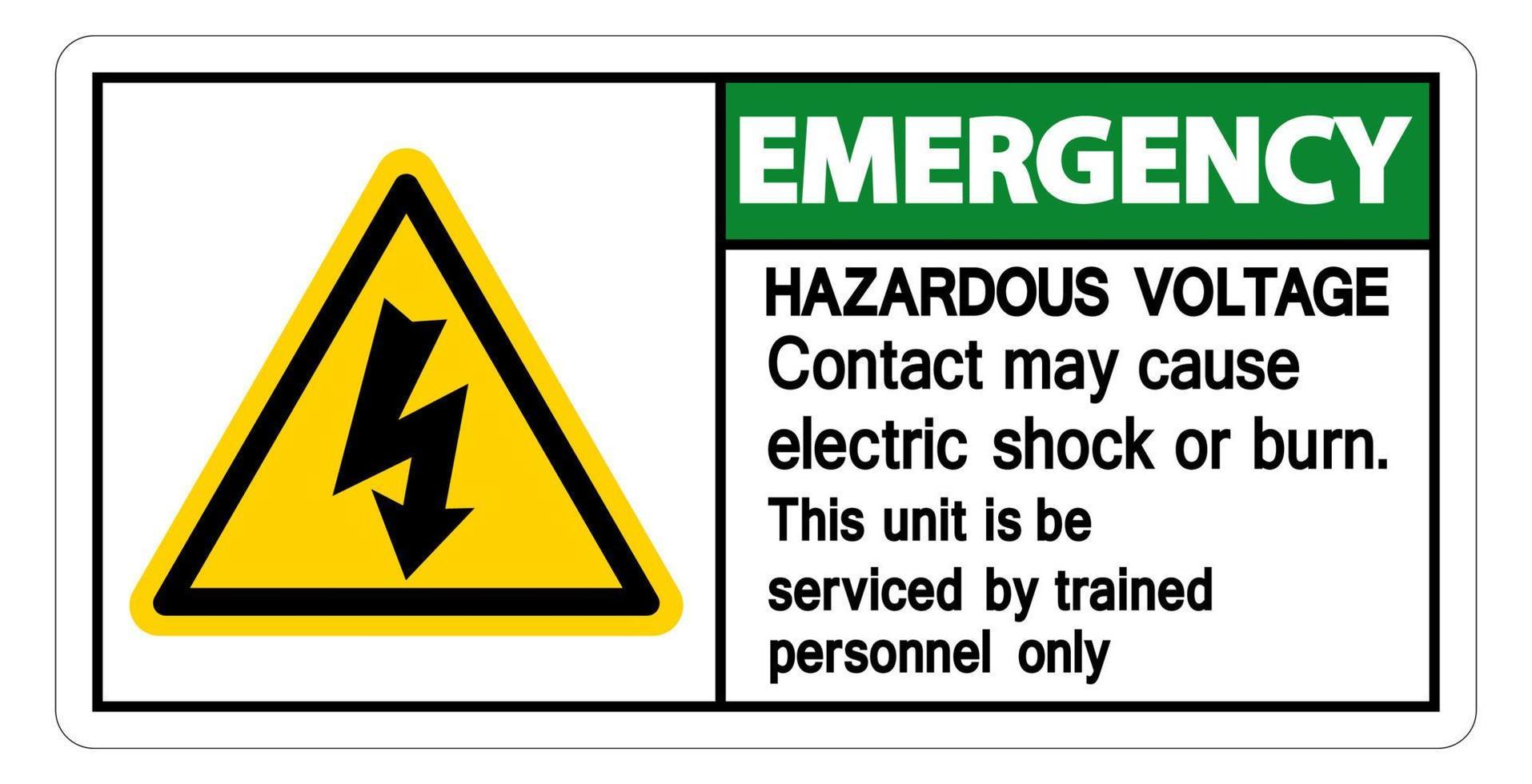 Ein gefährlicher Notspannungskontakt kann einen elektrischen Schlag oder ein Brandzeichen auf weißem Hintergrund verursachen vektor
