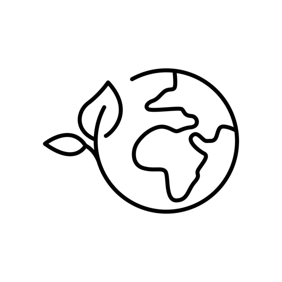 grön jord planet ikon. enkel översikt stil. värld ekologi, klot med löv, eco miljö logotyp, spara natur begrepp. tunn linje symbol. vektor illustration isolerat.