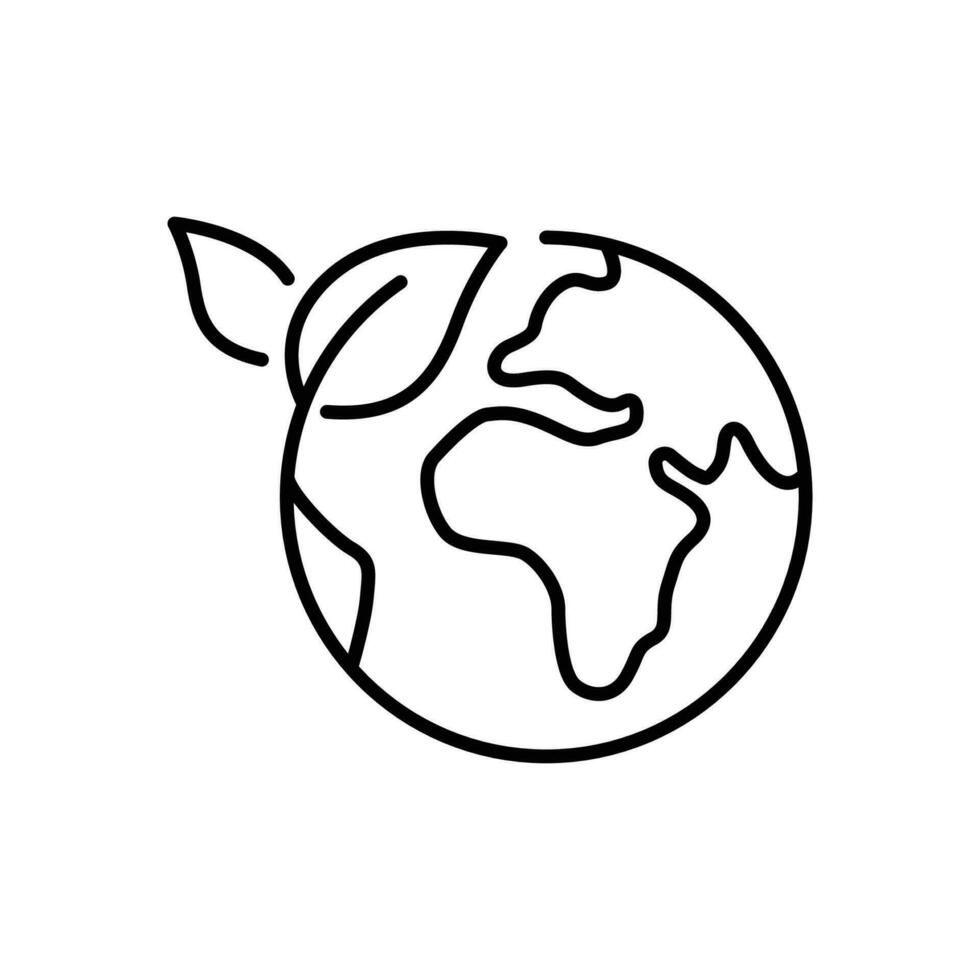 grön jord planet ikon. enkel översikt stil. värld ekologi, klot med löv, eco miljö logotyp, spara natur begrepp. tunn linje symbol. vektor illustration isolerat.