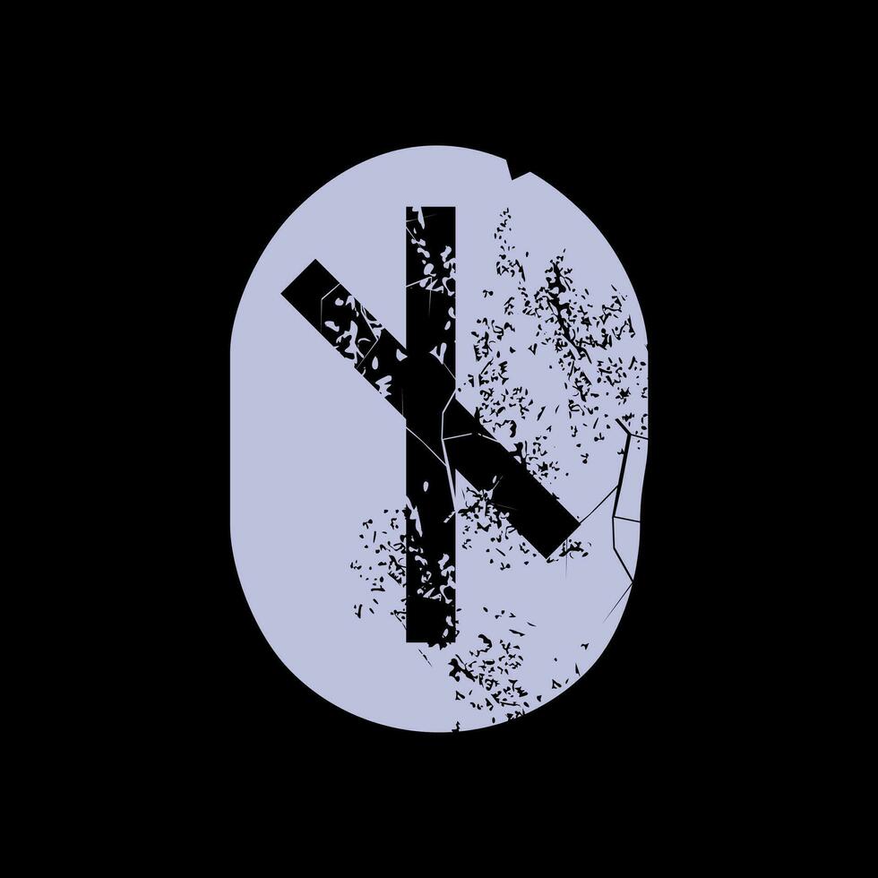 T-Shirt Design von das Runen Brief namens nauthiz geschnitzt im Stein. uralt Alphabet zu sagen das Zukunft. vektor