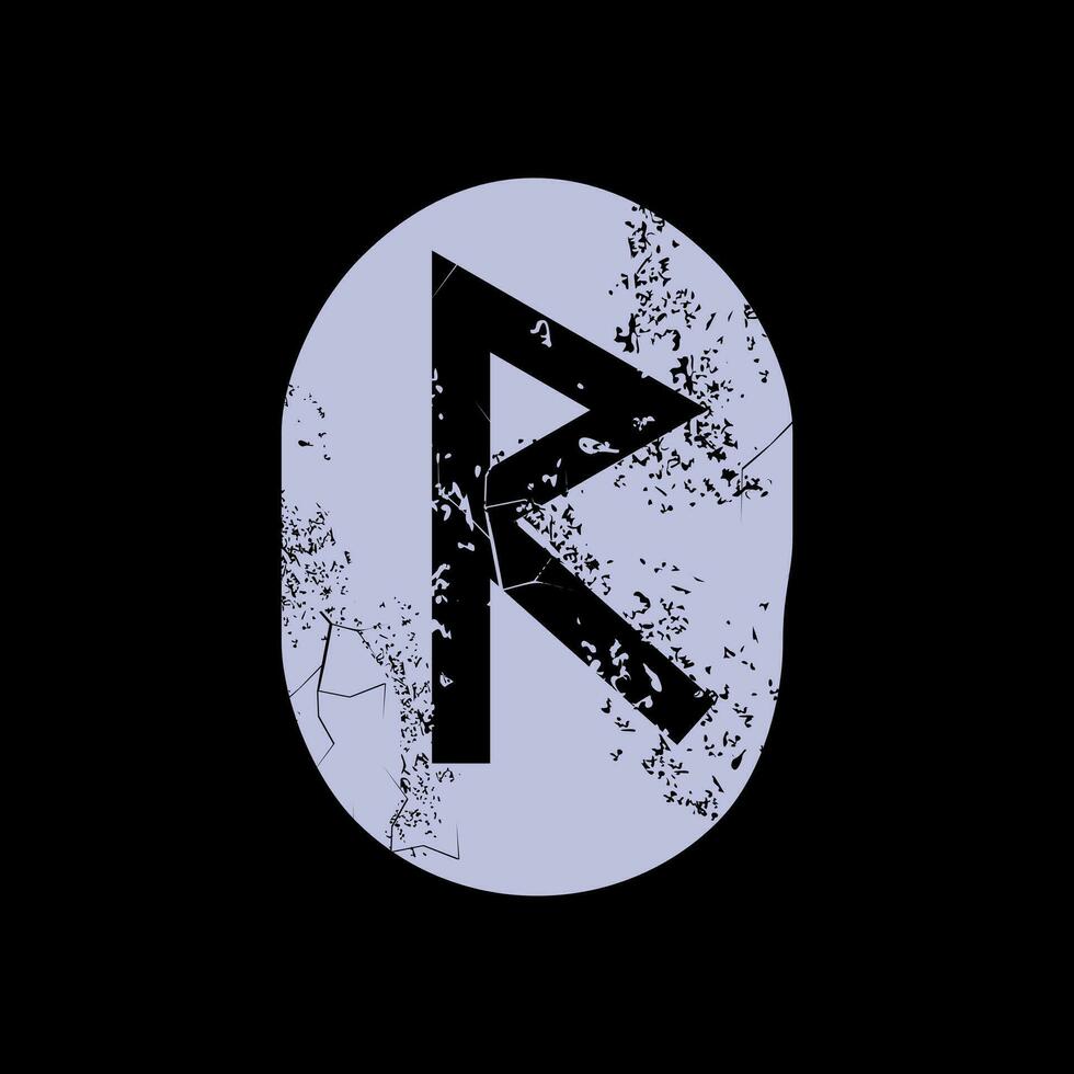 T-Shirt Design von das Runen Brief namens raido geschnitzt im Stein. uralt Alphabet zu sagen das Zukunft. vektor