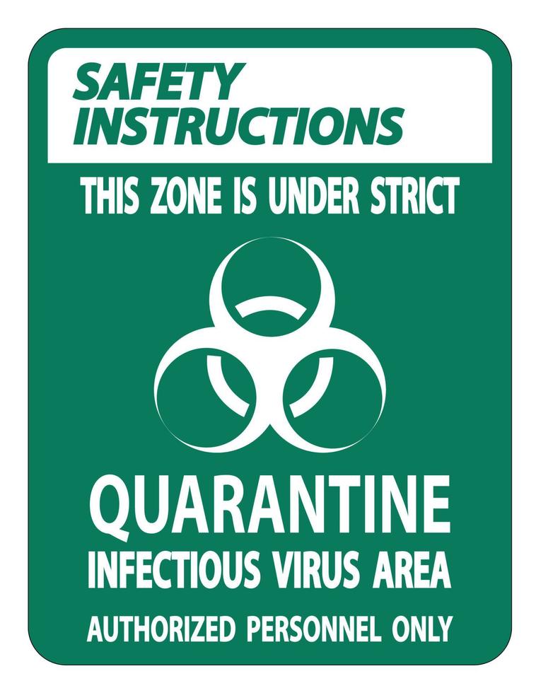 säkerhetsinstruktioner karantän infektiöst virusområde tecken isolera på vit bakgrund, vektor illustration eps.10
