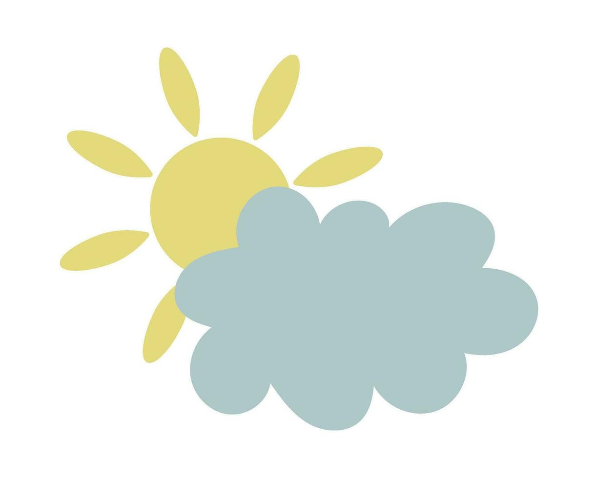 enkel Sol och moln. isolerat element, väder fenomen för din design vektor