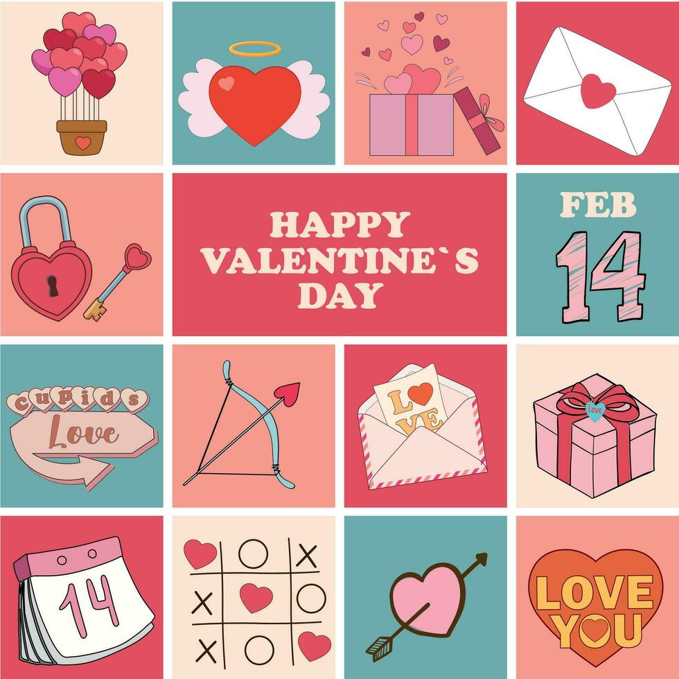 valentines sömlös mönster med romantisk och kärlek element. kärlek och firande. valentines dag hand dragen dekorativ element vektor