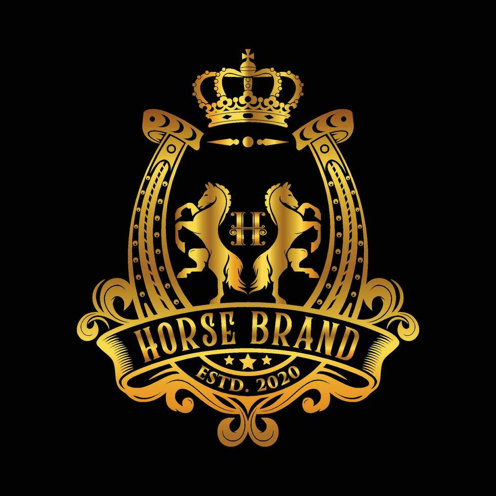 golden Pferd Kamm oder Emblem Logo. heraldisch Logo Vorlage. Luxus Design Konzept. vektor