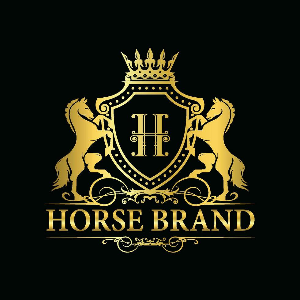 häst vapen eller emblem vektor logotyp mall.
