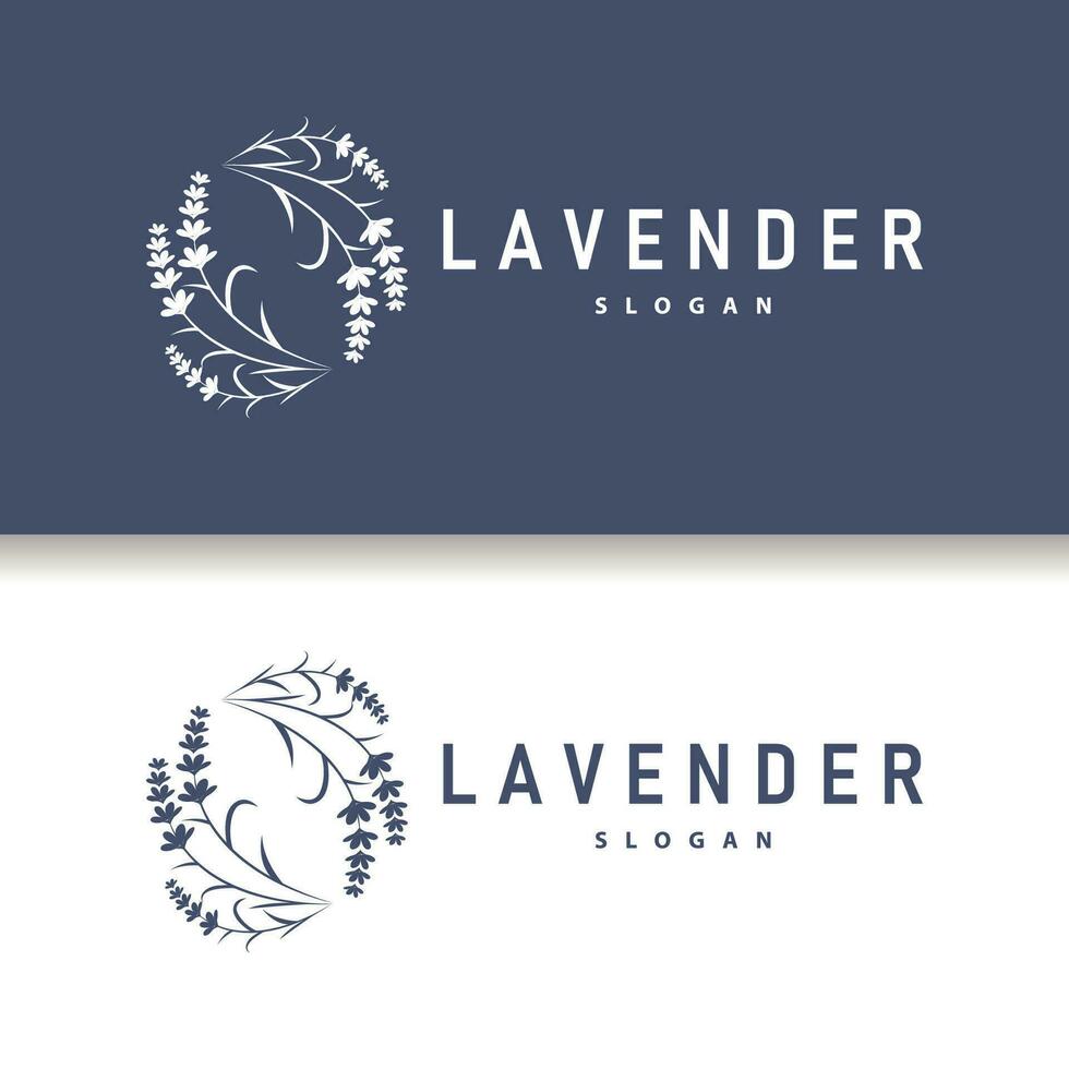 lavendel- logotyp elegant lila blomma växt illustration blommig prydnad design vektor