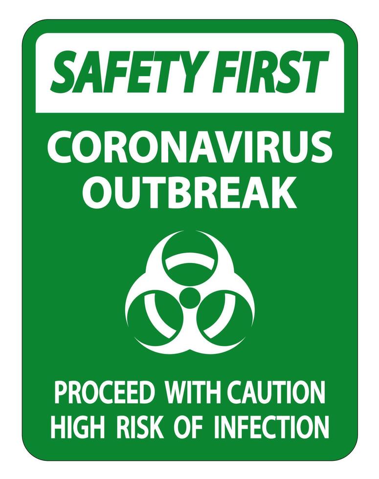 Safety First Coronavirus-Ausbruchszeichen auf weißem Hintergrund isolieren, Vektorgrafiken vektor