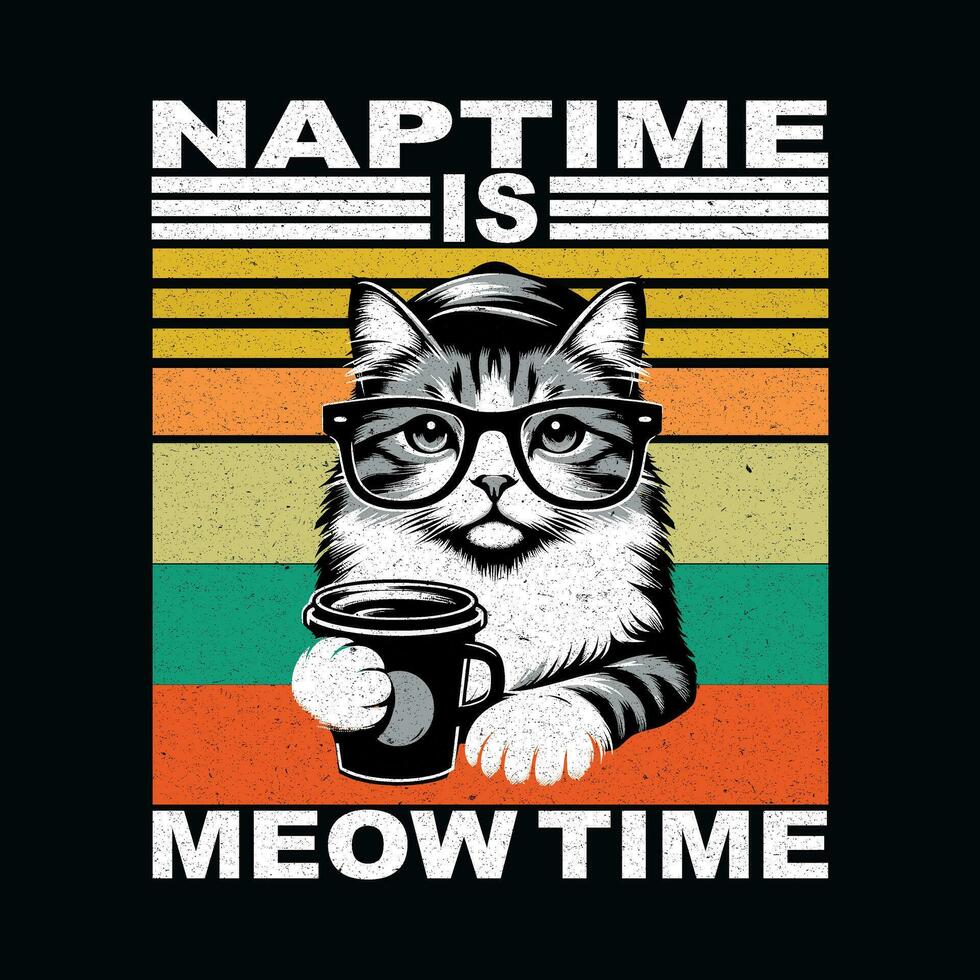 Jahrgang retro Katze t Hemd Design, schwarz Katze Illustration, Grafik Katze T-Shirt Design vektor