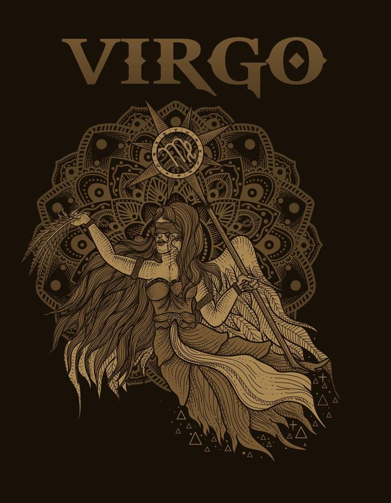 illustration virgo zodiac symbol med mandala vektor