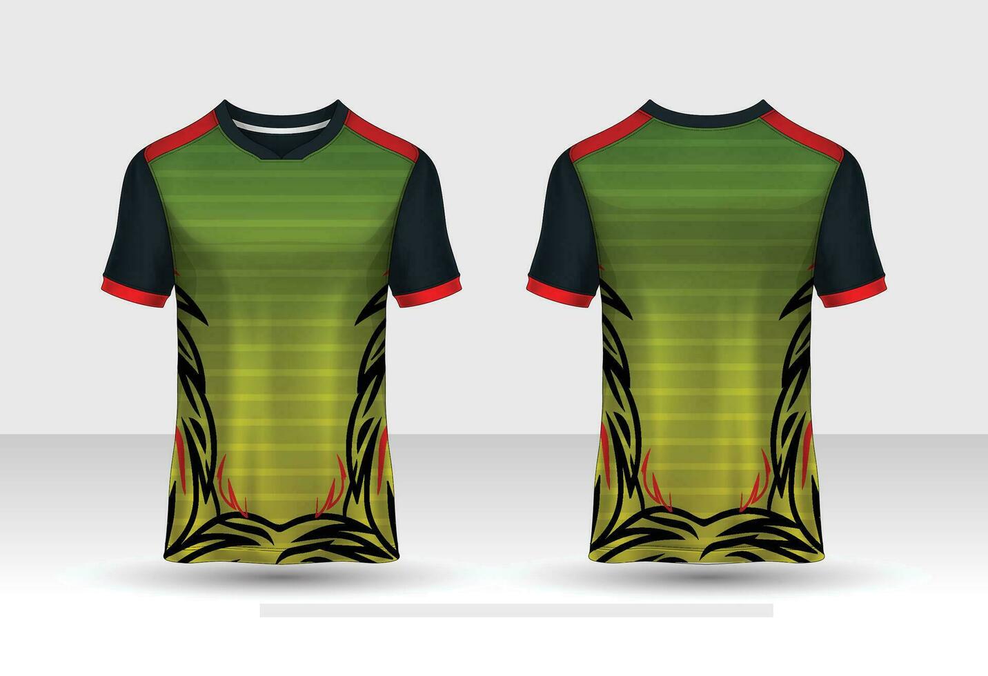 Stoff Textil- zum Sport T-Shirt ,Fußball Jersey Attrappe, Lehrmodell, Simulation zum Fußball Verein. Uniform Vorderseite und zurück Sicht. vektor