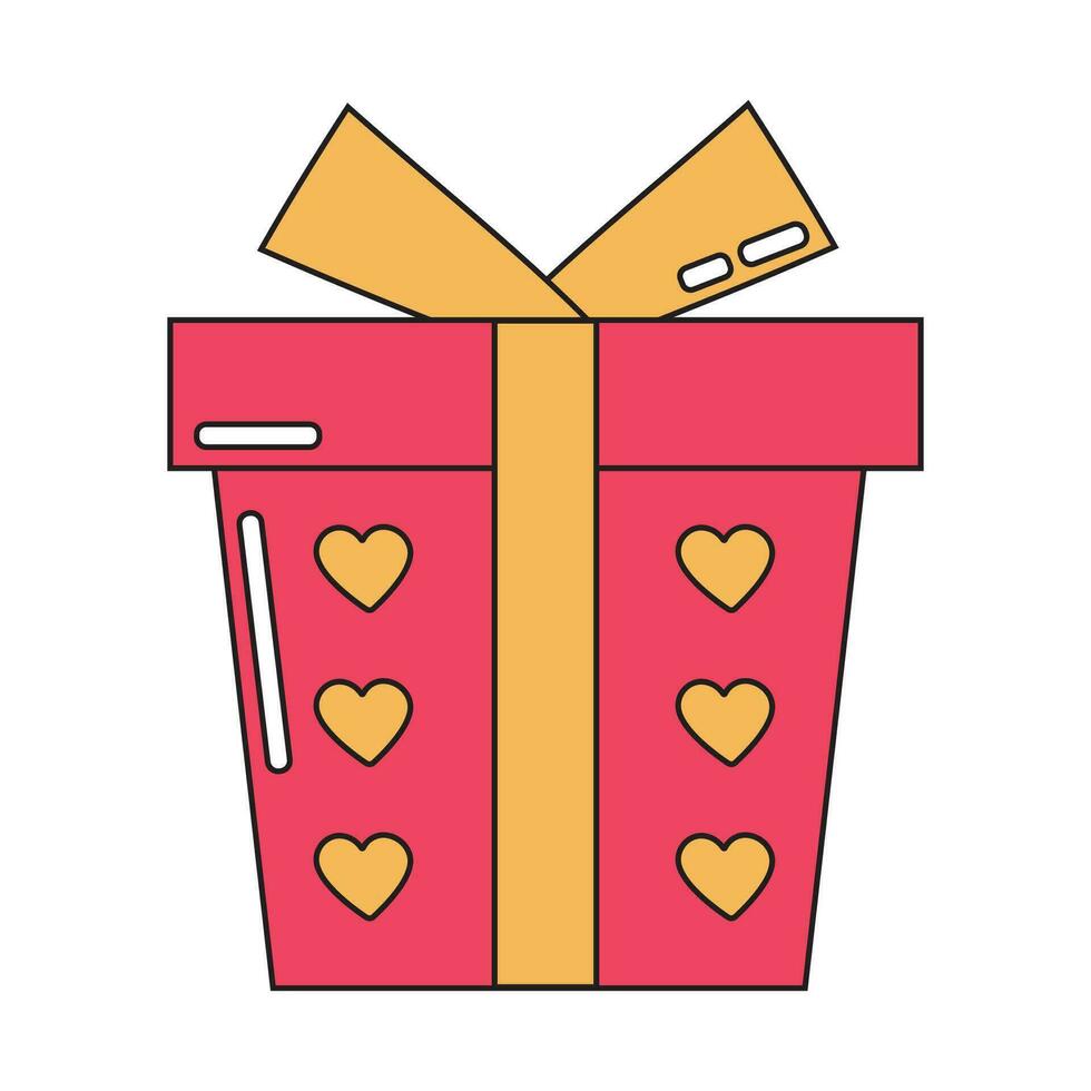 farbig Valentinstag Tag Rosa Geschenk Box mit Bänder und Herz. Symbol von Geschenk im retro Jahrgang Stil. vektor