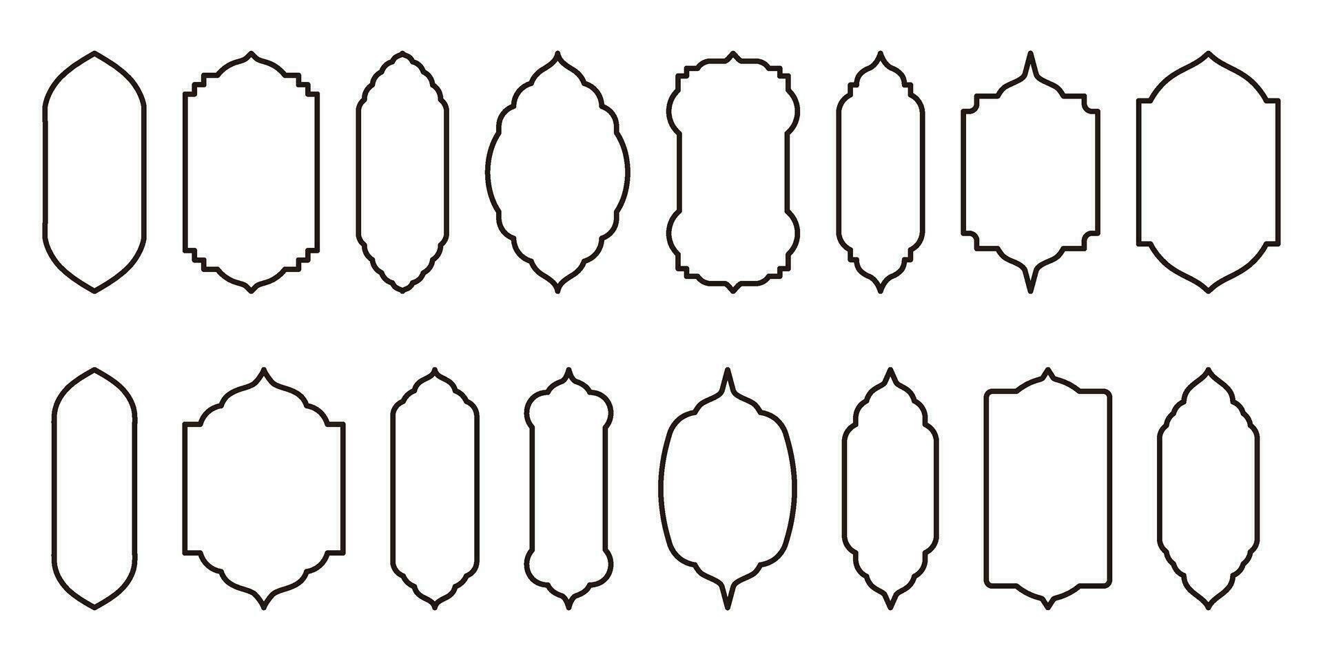 zauberhaft Gliederung Sammlung von orientalisch Stil islamisch Ramadan kareem und eid Mubarak Fenster und Bögen. modern Design mit Türen, Moschee Kuppeln, und Laternen. vektor